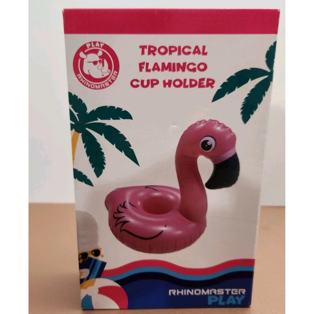 2 Vinyl Tropical Flamingo Floating Inflatable Cup Holders Drink Floats Swimming